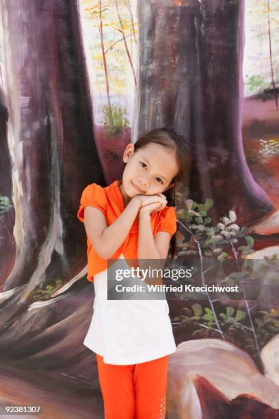 girl in front of traditional wall painting - phu yen province stock pictures, royalty-free photos & images