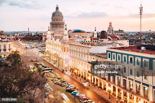 havana, cuba skyline with capitol - cuba night stock pictures, royalty-free photos & images