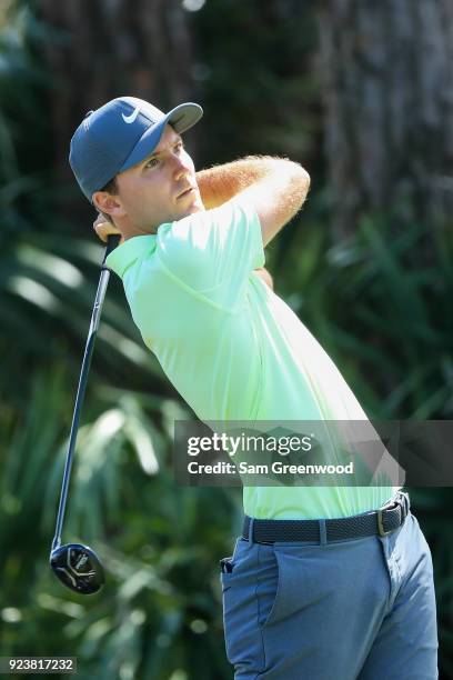 Russell Henley plays his tee shot on the second hole during the third round of the Honda Classic at PGA National Resort and Spa on February 24, 2018...