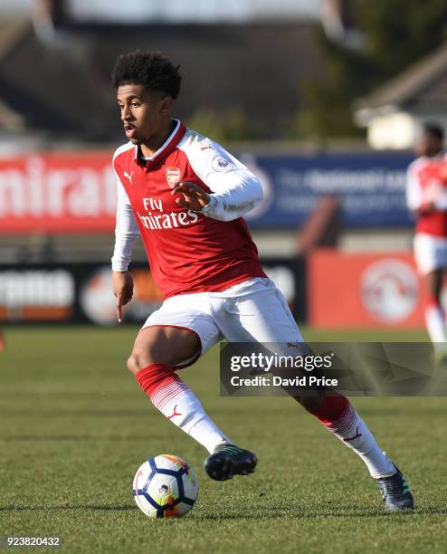 Reiss Nelson of Arsenal during the match between Arsenal and Dinamo Zagreb at Meadow Park on February 24, 2018 in Borehamwood, England.