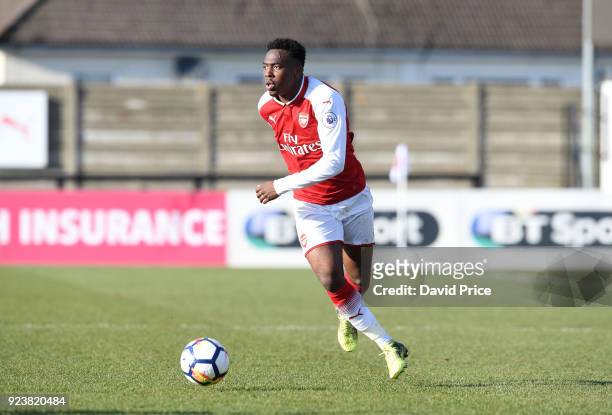 Tolaji Bola of Arsenal during the match between Arsenal and Dinamo Zagreb at Meadow Park on February 24, 2018 in Borehamwood, England.