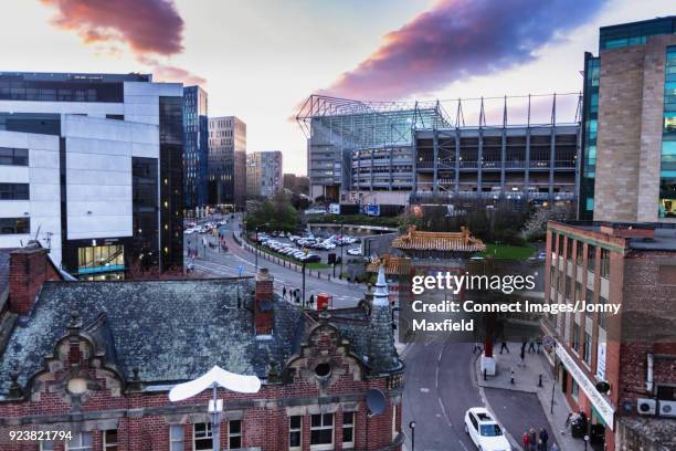 area around chinatown, newcastle, uk - chinatown stock pictures, royalty-free photos & images
