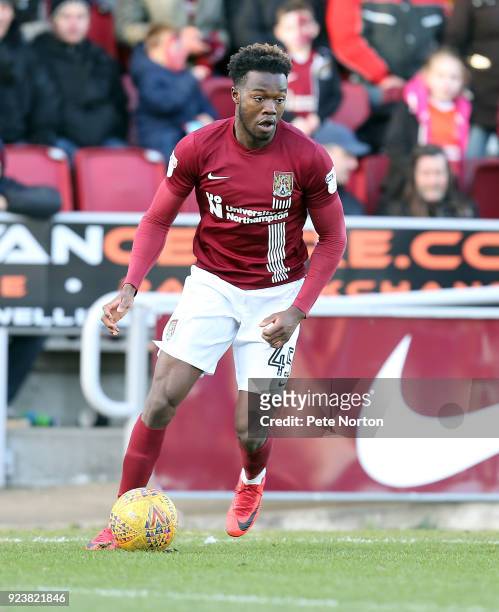 Gboly Ariyibi of Northampton Town in action during the Sky Bet League One match between Northampton Town and Oxford United at Sixfields on February...