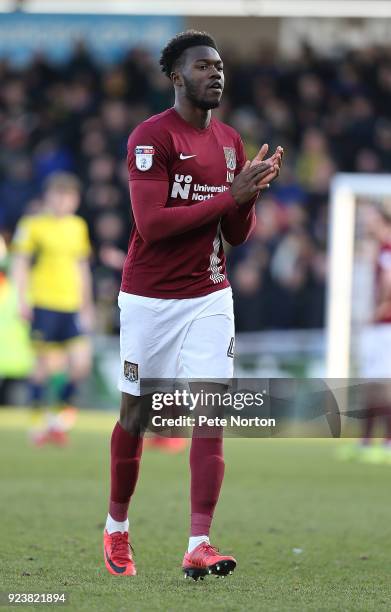 Gboly Ariyibi of Northampton Town in action during the Sky Bet League One match between Northampton Town and Oxford United at Sixfields on February...