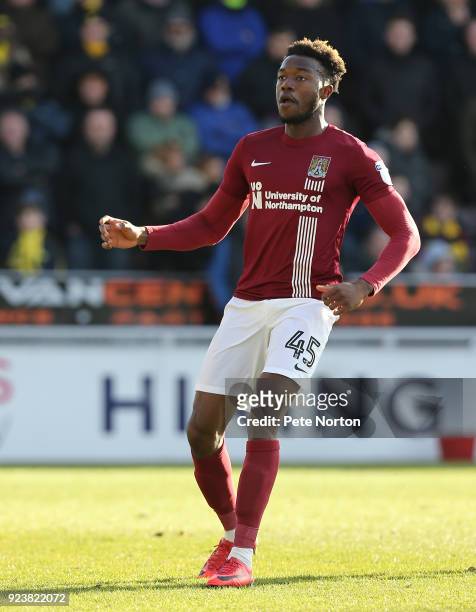 Gboly Ariyibi of Northampton Town in action during the Sky Bet League One match between Northampton Town and Oxford United at Sixfields on February...