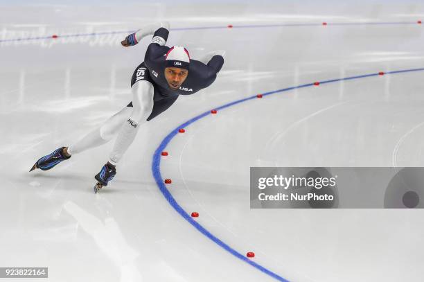 Shani Davis of United States at 1000 meter speedskating at winter olympics, Gangneung South Korea on February 23, 2018.