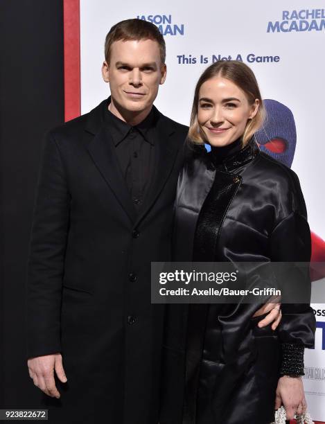 Actor Michael C. Hall and Morgan Macgregor arrive at the Los Angeles premiere of 'Game Night' at TCL Chinese Theatre on February 21, 2018 in...