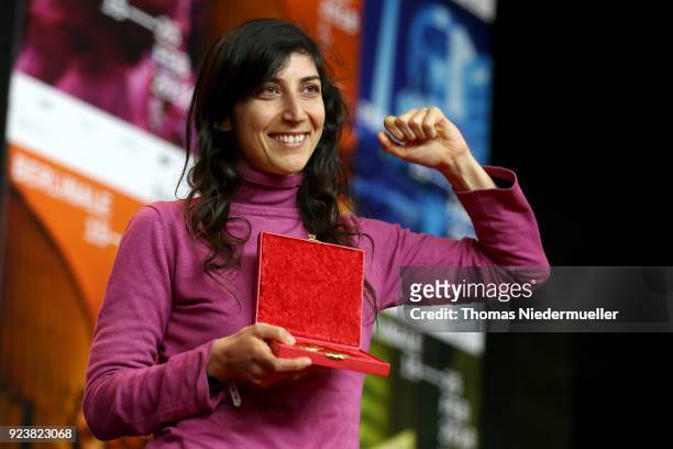 Ines Moldavsky, winner of the Golden Bear for Best Short Film for the movie 'The Men Behind the Wall', attends the Award Winners press conference...