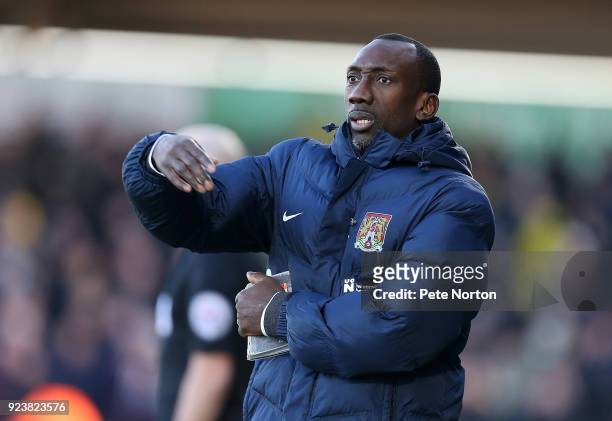 Northampton Town manager Jimmy Floyd Hasselbaink gives instructions during the Sky Bet League One match between Northampton Town and Oxford United at...