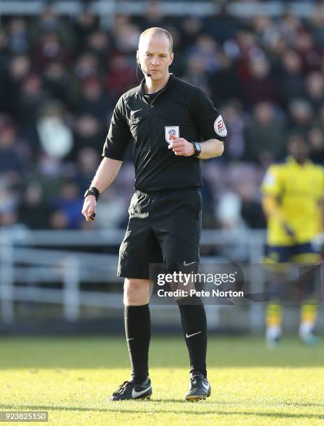 Referee Martin Coy in action during the Sky Bet League One match between Northampton Town and Oxford United at Sixfields on February 24, 2018 in...