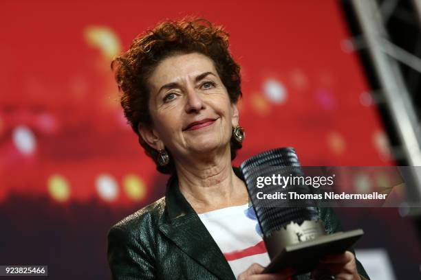 Ruth Beckermann, winner of the Glashuette Original Documentary Award for 'Waldheims Walzer' is seen at the Award Winners press conference during the...