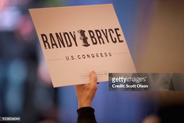 Supporters of Randy Bryce attend a rally on February 24, 2018 in Racine, Wisconsin. Bryce, a union ironworker, is hoping to defeat House Speaker Paul...
