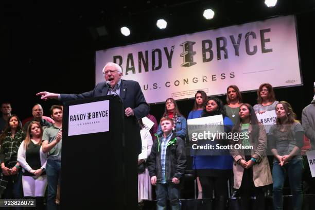 Sen. Bernie Sanders speaks at a campaign rally for Randy Bryce on February 24, 2018 in Racine, Wisconsin. Bryce, a union ironworker, is hoping to...