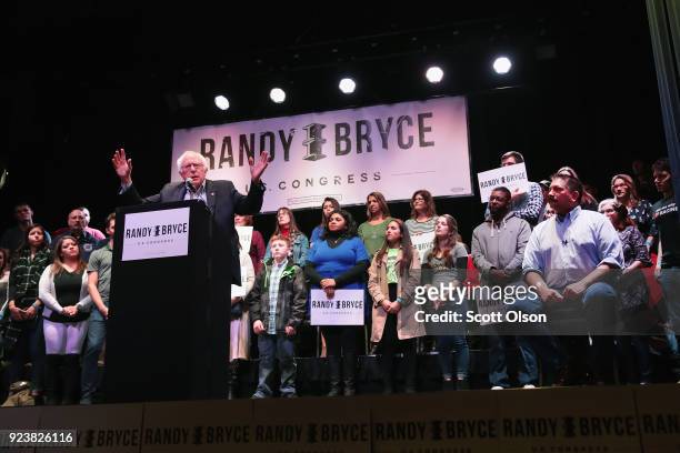 Sen. Bernie Sanders speaks at a campaign rally for Randy Bryce on February 24, 2018 in Racine, Wisconsin. Bryce, a union ironworker, is hoping to...