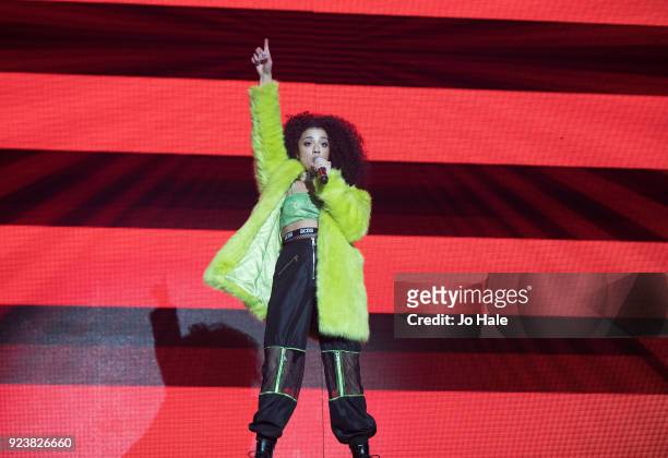 Shereen Cutkelvins of The Cutkelvins performs on stage at X Factor Live Tour at SSE Arena on February 24, 2018 in London, England.