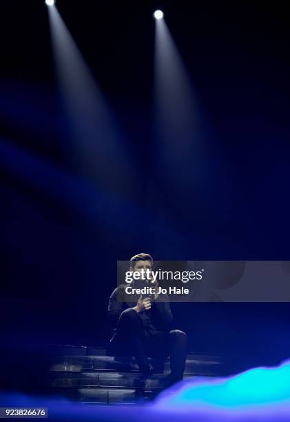 Lloyd Macey performs on stage at the X Factor Live Tour at SSE Arena on February 24, 2018 in London, England.