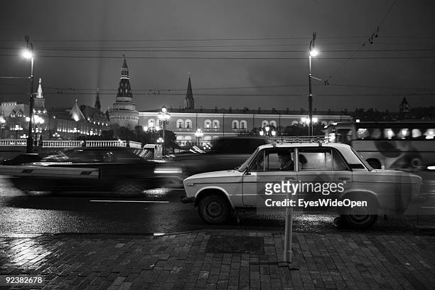 Man waiting for Car assistance in his Lada at Place of the Revolution near the Kreml Palace on October 14, 2009 in Moscow, Russia. Moscow is the...