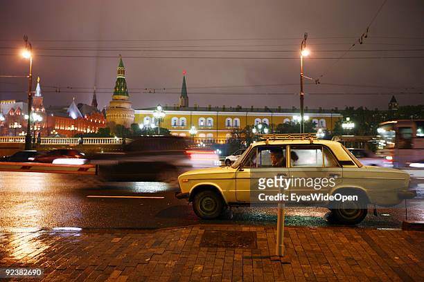 Russian stretchlimousine at Place of the Revolution near the Kremlin Palace on October 14, 2009 in Moscow, Russia. Moscow is the biggest european...