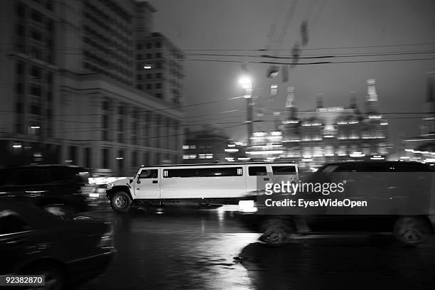 Russian stretchlimousine at Place of the Revolution near the Kremlin Palace on October 14, 2009 in Moscow, Russia. Moscow is the biggest european...