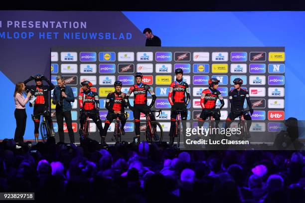 73rd Omloop Het Nieuwsblad 2018 / Men Start / Podium / Greg Van Avermaet of Belgium / Francisco Jose Ventoso of Spain / Jean-Pierre Drucker of...