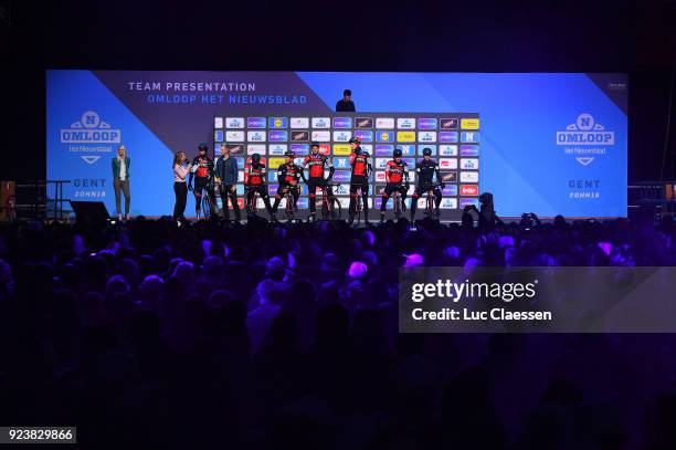 73rd Omloop Het Nieuwsblad 2018 / Men Start / Podium / Greg Van Avermaet of Belgium / Francisco Jose Ventoso of Spain / Jean-Pierre Drucker of...