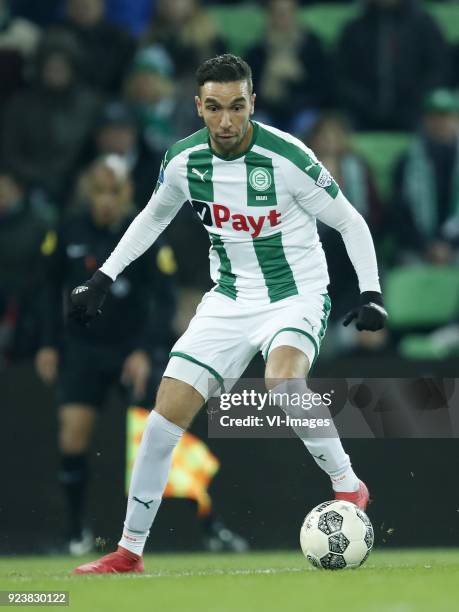 Mimoun Mahi of FC Groningen during the Dutch Eredivisie match between FC Groningen and NAC Breda at Noordlease stadium on February 23, 2018 in...