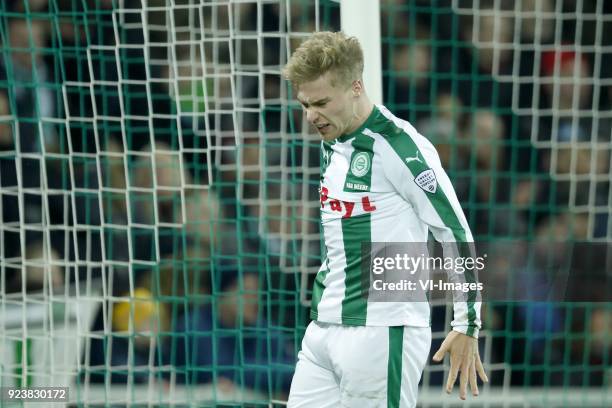 Tom van Weert of FC Groningen during the Dutch Eredivisie match between FC Groningen and NAC Breda at Noordlease stadium on February 23, 2018 in...