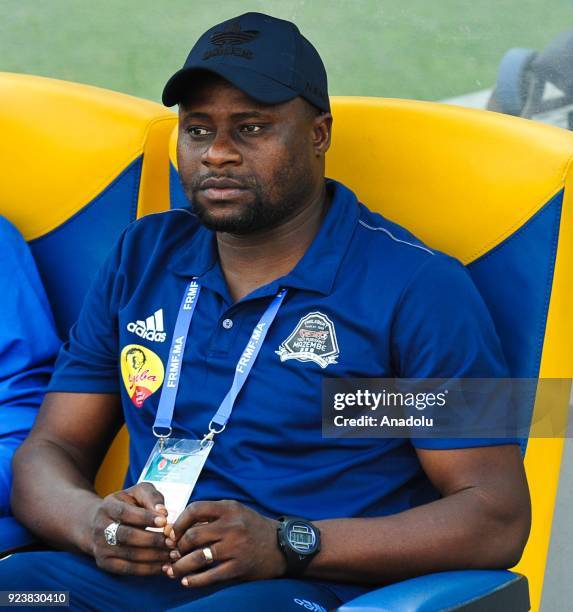 Head Coach of TP Mazembe Mihayo Kazembe is seen during the CAF Super Cup 2018 between Wydad Casablanca and TP Mazembe at the Stade Mohammed V in...