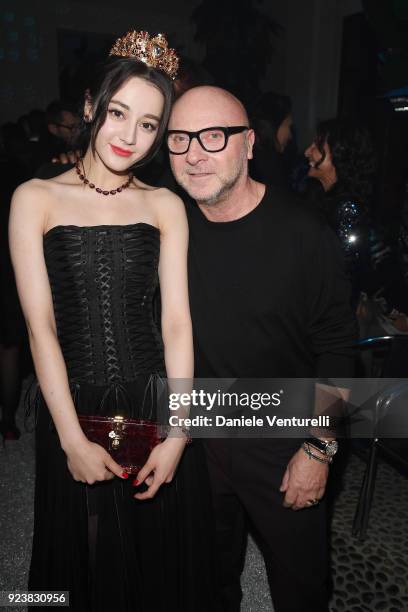 Dilraba Dilmurat and Domenico Dolce attend the Dolce & Gabbana Secret & Diamond show during Milan Fashion Week Fall/Winter 2018/19 on February 24,...