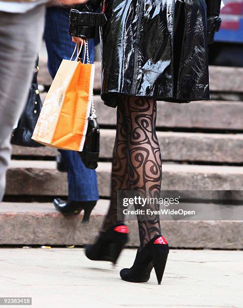 Woman in modern and fashioned high heels on the Red Square on October 14, 2009 in Moscow, Russia. Moscow is the biggest european city with more than...