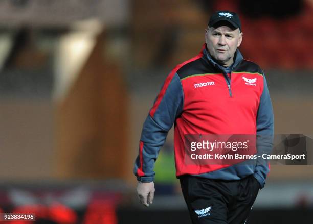 Scarlets' Head Coach Wayne Pivac during the Guinness Pro14 Round 16 match between Scarlets and Ulster Rugby at Parc y Scarlets on February 24, 2018...
