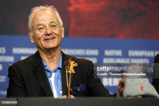Bill Murray, accepting the award for Wes Anderson , attends the Award Winners press conference during the 68th Berlinale International Film Festival...