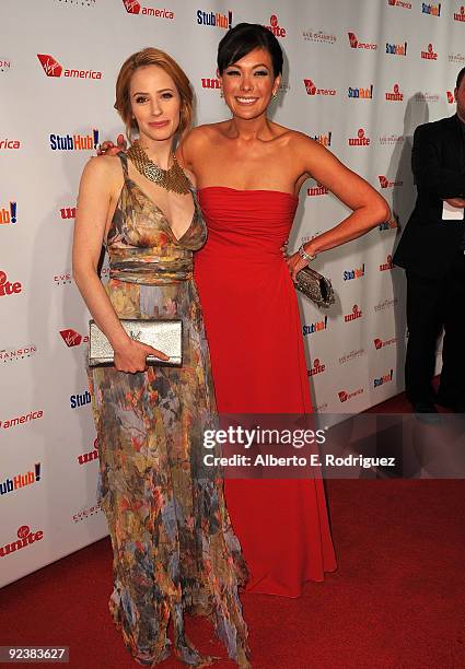 Actress Jamie Ray Newman and actress Lindsay Price arrive at the "Rock the Kasbah" event hosted by Sir Richard Branson and Eve Branson on October 26,...