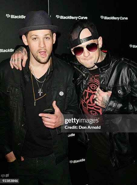 Benji and Joel Madden arrive at the launch of the new 'Blackberry Curve' at Simmer On The Bay on October 27, 2009 in Sydney, Australia.