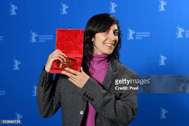 Ines Moldavsky, winner of the Golden Bear for Best Short Film for the movie 'The Men Behind the Wall' poses at the Award Winners photo call during...