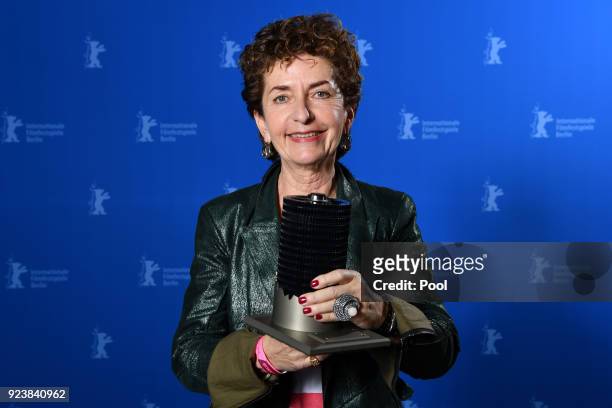 Ruth Beckermann, winner of the Glashuette Original Documentary Award for 'Waldheims Walzer' poses at the Award Winners photo call during the 68th...