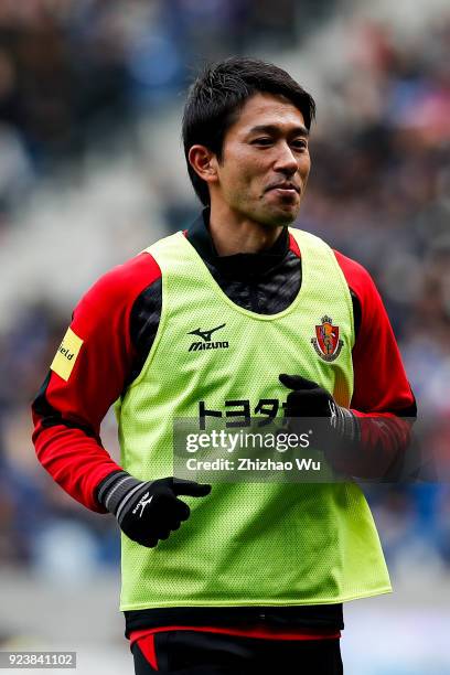 Tamada Keiji of Nagoya Grampus warm up during the J.League J1 match between Gamba Osaka and Nagoya Grampus at Suita City Football Stadium on February...