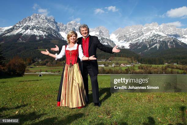 Marianne und Michael Hartl pose during a 'Christmas With Marianne And Michael' show taping photocall at Ellmauer Alm Sporthotel on October 27, 2009...