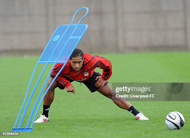 Glen Johnson attends a training session at Melwood Training Ground on October 27, 2009 in Liverpool United Kingdom.