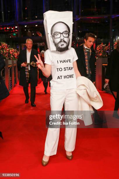 Franziska Petri with a bag of the Russian director Kirill Serebrennikov oh her head during the closing ceremony during the 68th Berlinale...