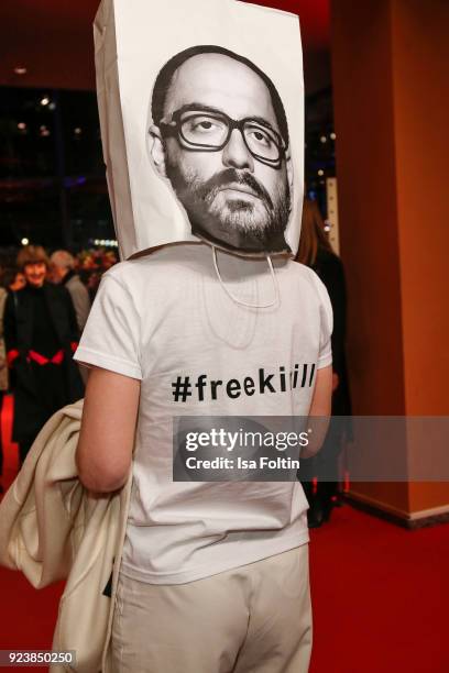 Franziska Petri with a bag of the Russian director Kirill Serebrennikov oh her head during the closing ceremony during the 68th Berlinale...