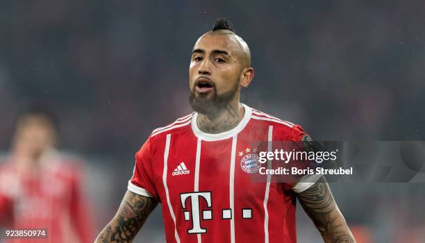 Arturo Vidal of FC Bayern Muenchen looks on during the UEFA Champions League Round of 16 First Leg match between Bayern Muenchen and Besiktas at...