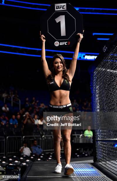 Octagon Girl Arianny Celeste introduces a round during the UFC Fight Night event at Amway Center on February 24, 2018 in Orlando, Florida.