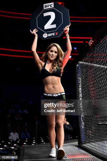 Octagon Girl Brittney Palmer introduces a round during the UFC Fight Night event at Amway Center on February 24, 2018 in Orlando, Florida.