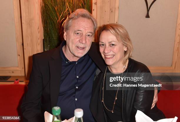 Gerd Silberbauer and Gesa Michahelles during the 40th anniversary celebration of the ZDF TV series SOKO Munich at Seehaus on February 24, 2018 in...