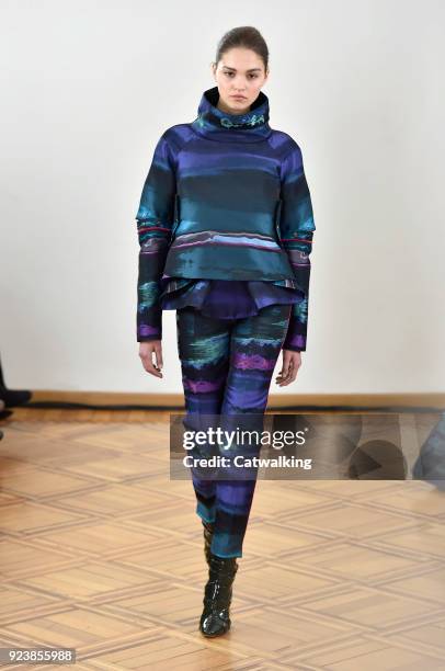 Model walks the runway at the Antonio Berardi Autumn Winter 2018 fashion show during Milan Fashion Week on February 24, 2018 in Milan, Italy.