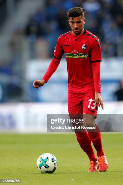 Marco Terrazzino of Freiburg runs with the ball during the Bundesliga match between TSG 1899 Hoffenheim and Sport-Club Freiburg at Wirsol...