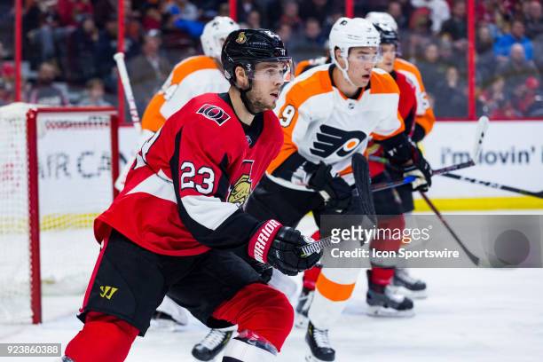 Ottawa Senators Center Nick Shore tracks the play during third period National Hockey League action between the Philadelphia Flyers and Ottawa...