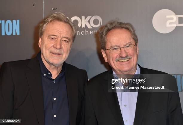 Gerd Silberbauer and Christian Ude during the 40th anniversary celebration of the ZDF TV series SOKO Munich at Seehaus on February 24, 2018 in...