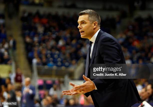 Head coach Tony Bennett of the Virginia Cavaliers in action against the Pittsburgh Panthers at Petersen Events Center on February 24, 2018 in...
